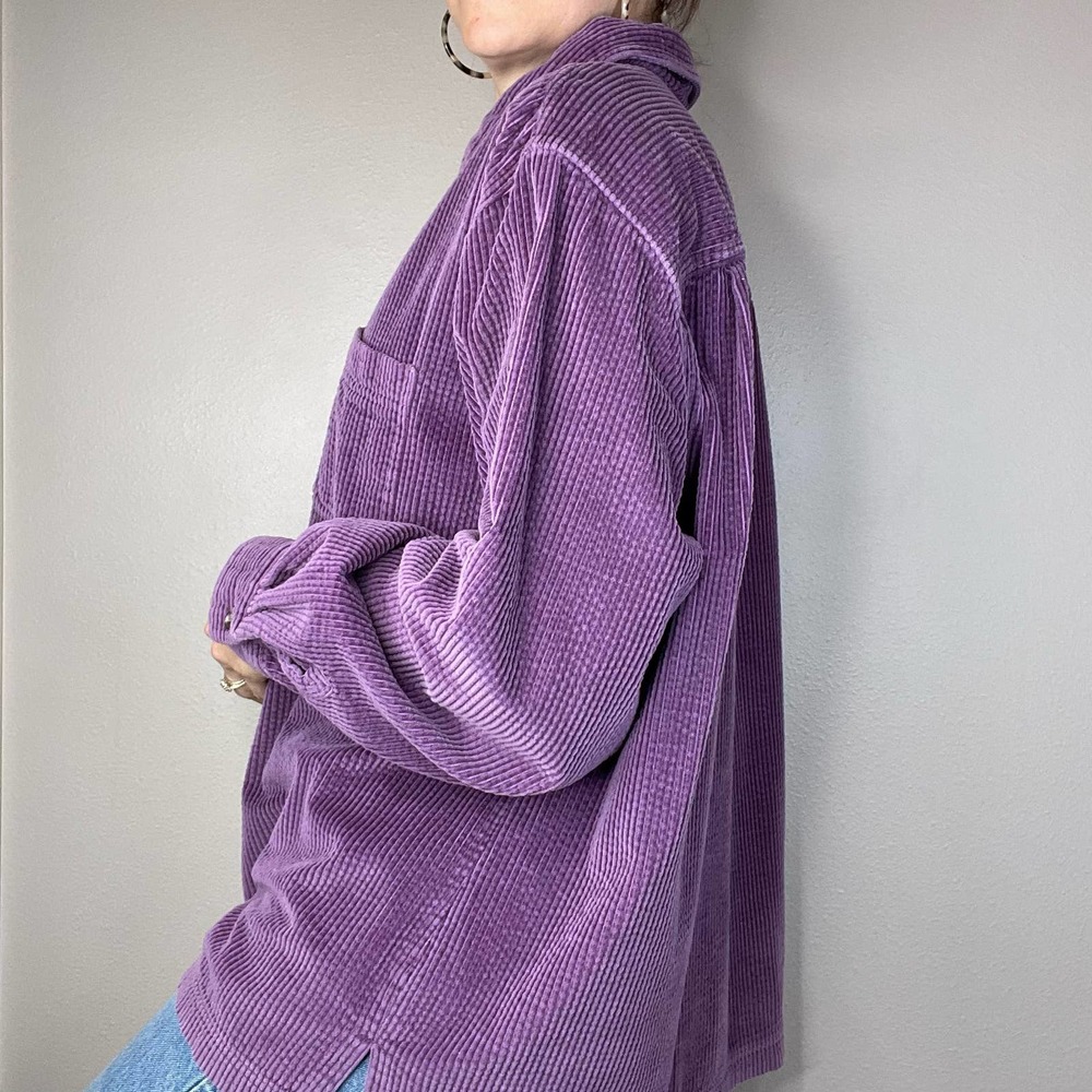 LL Bean wide wale corduroy aubergine purple button-down collared shirt L - Picture 12 of 17